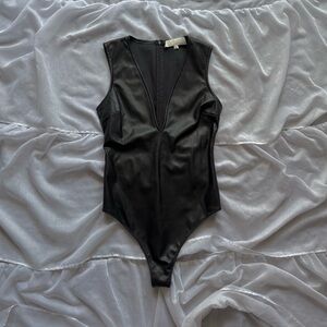 Fleur du Mal Faux Leather V-Neck Bodysuit